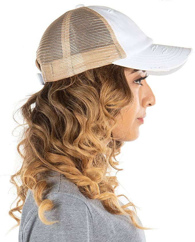 Funky Junque – Großhandel Trucker-Cap – Damen – Trucker-Mütze (Weiß/Beiges Netz)1