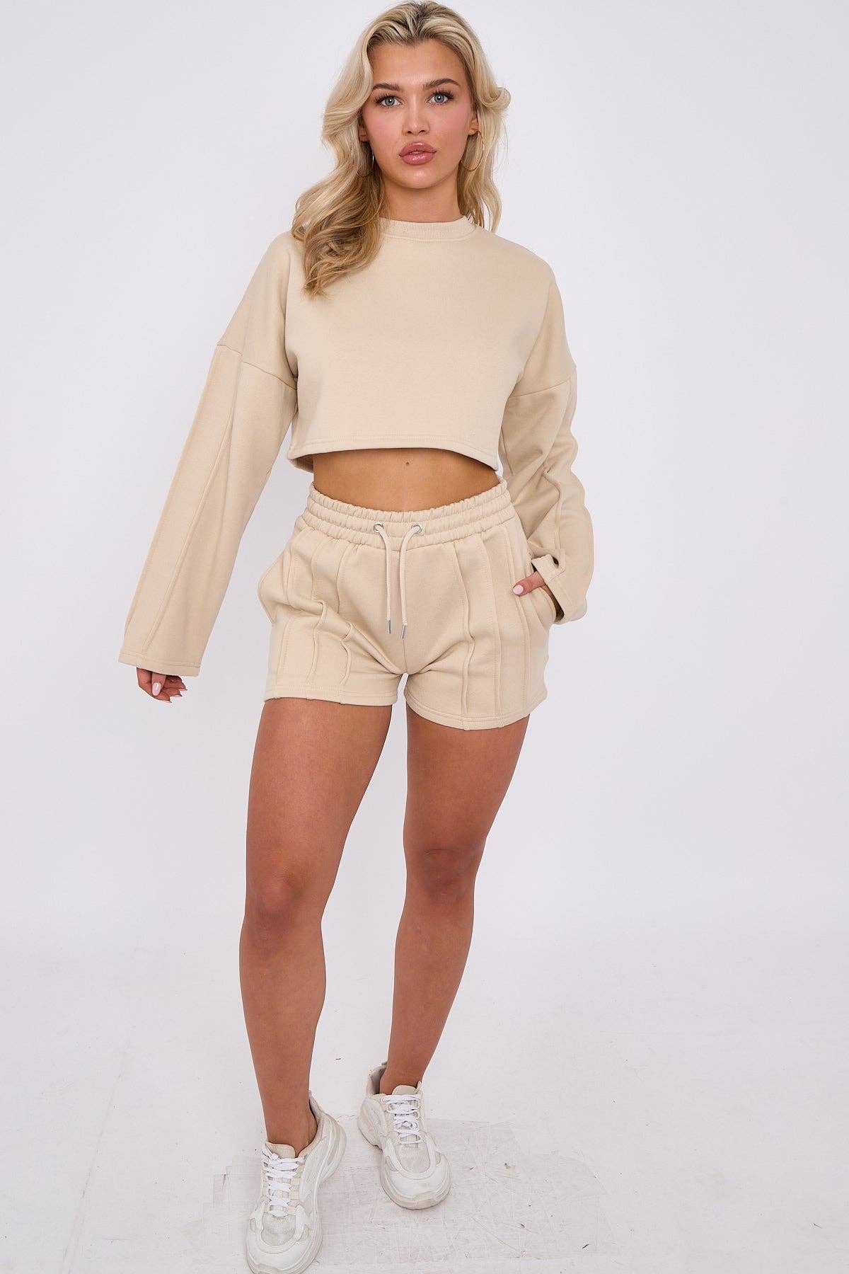 AX Labels - Wholesale Lounge Set - Women's - Seam Detail Oversized Crop Top & Shorts Fleece Co-ord26