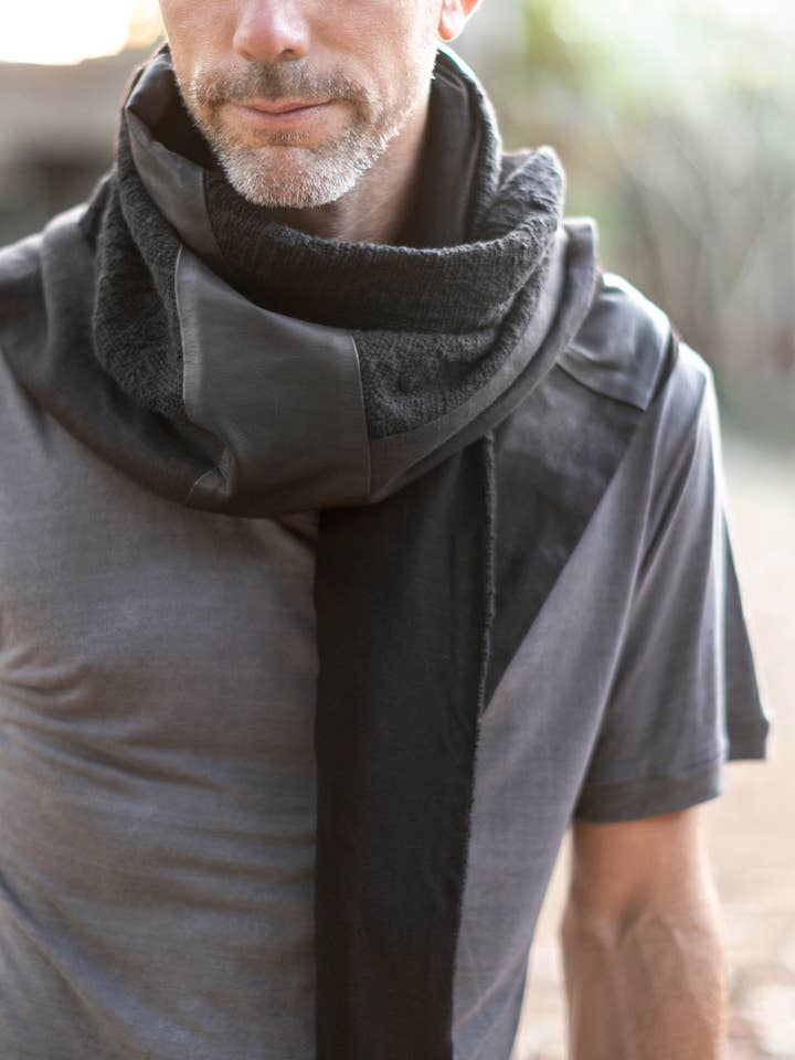 amaya shawl - hand woven cotton, linen & leather shawl for wholesale by Jan Hilmer + Sparrow