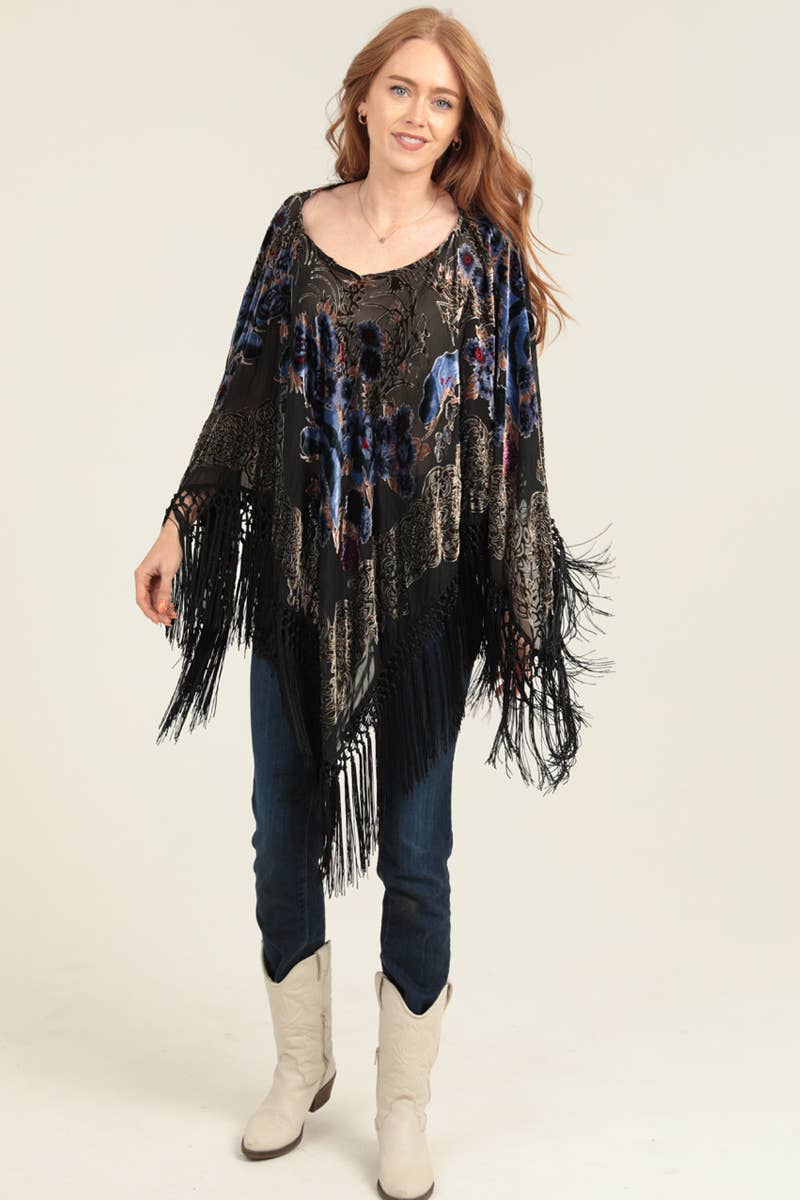 Nostalgia – wholesale Poncho - Dam – N2EE7-ASIS BURNOUT VELVET FRANSKANT PONCHO KIMONO5