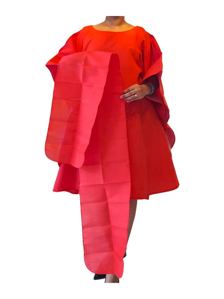 India Batik - Wholesale Dress - Women's - Faux Silk Wing Dress/Poncho Dress/ Wing Sleeves-Red4