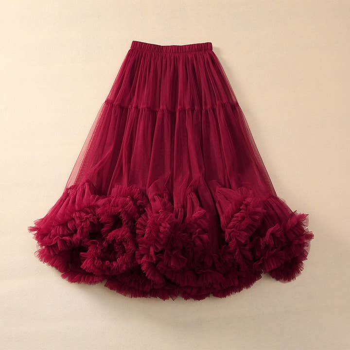 Productseeker – Großhandel Rock – Damen – SK038 Eleganter Netzrock mit Rüschensaum - Elastischer Bund2