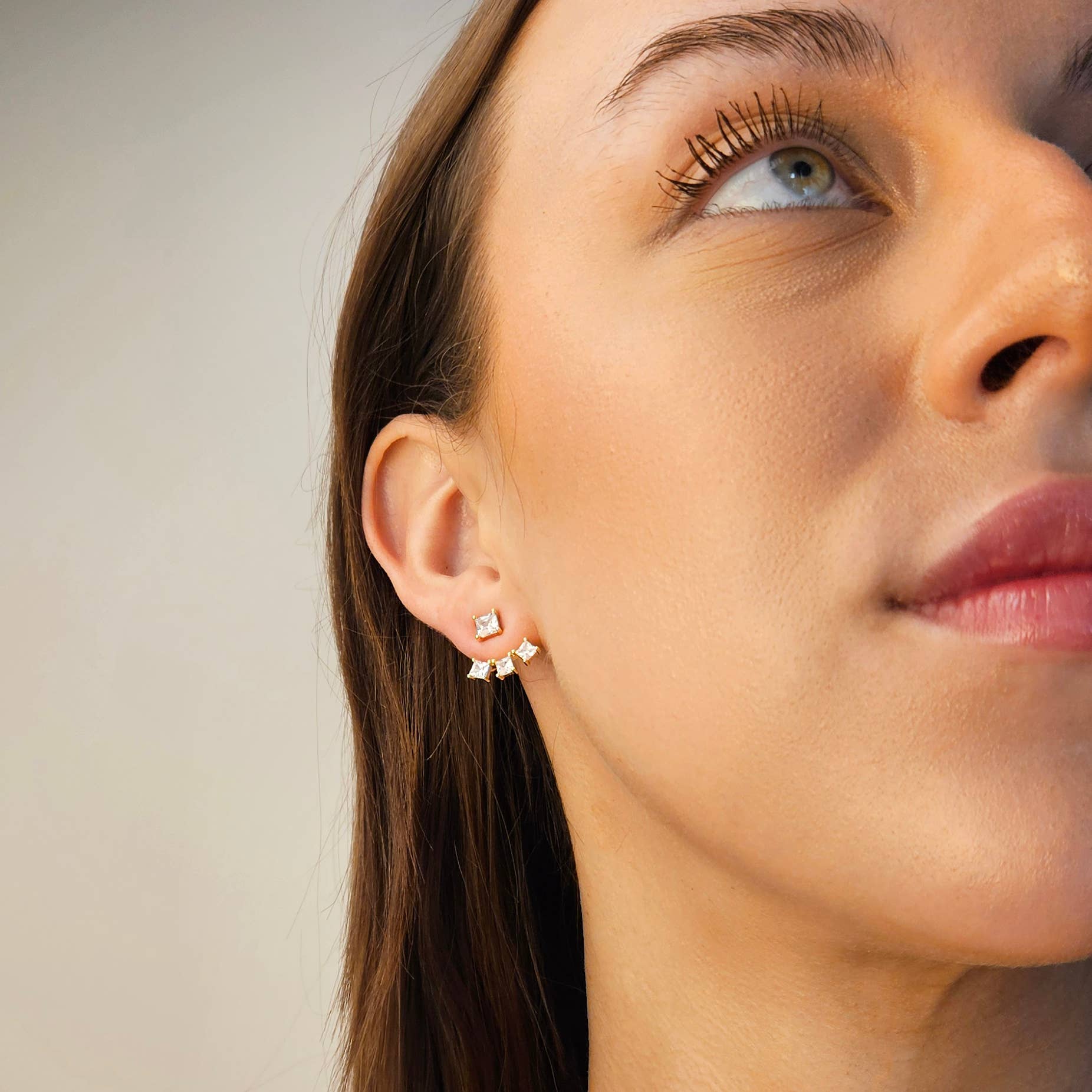 HolyBang Jewels - Wholesale Ear Jackets/Climbers - PRINCESS CUT CRYSTAL EAR JACKETS - E-J10362