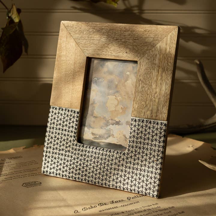4x6 Alexander Embroidred Wood And Cotton Photo Frame Black for wholesale by Foreside Home & Garden