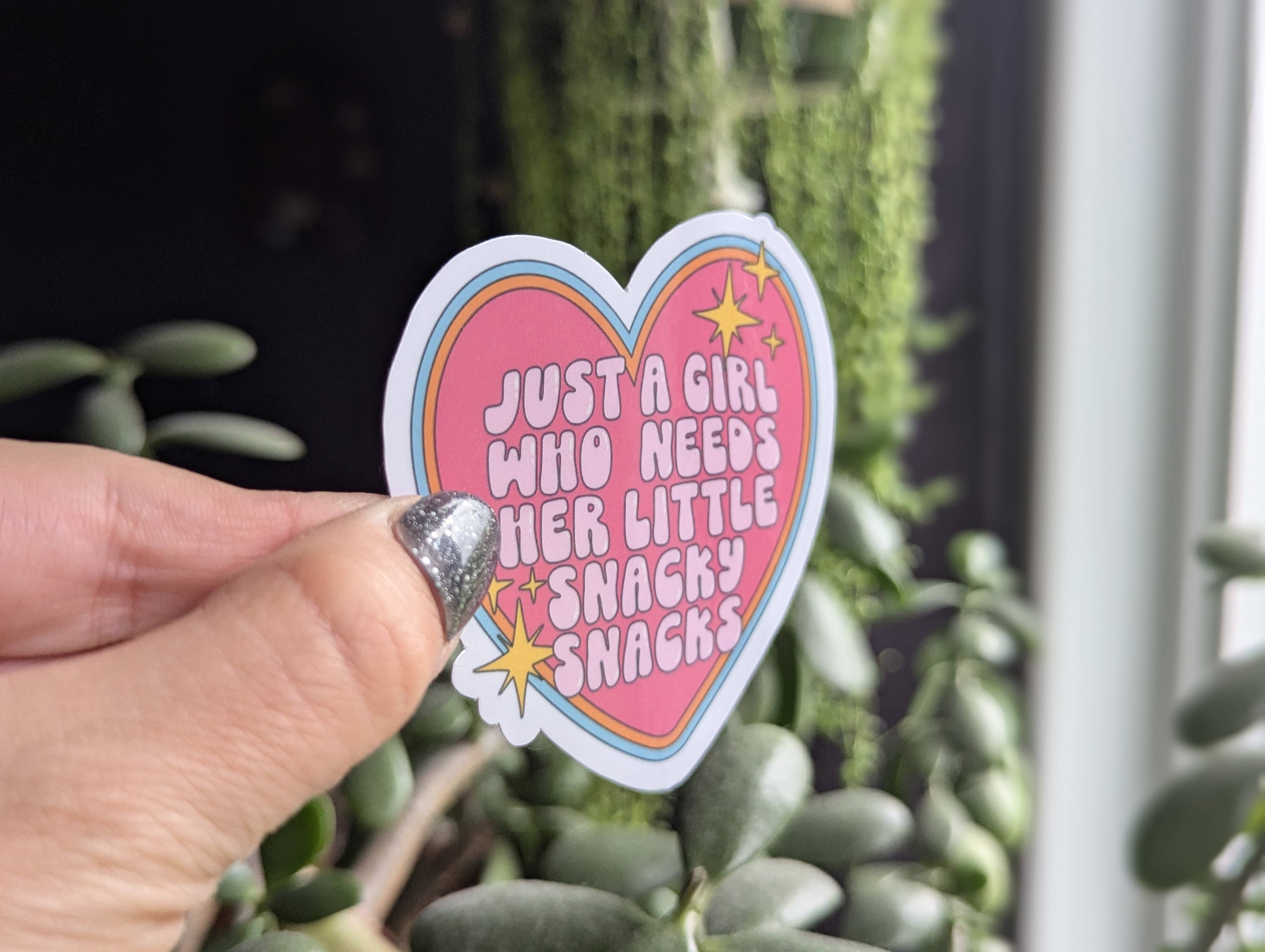 Moonlit Creations – wholesale Sticker – Just a girl who needs her little snacky snacks vinyl sticker3
