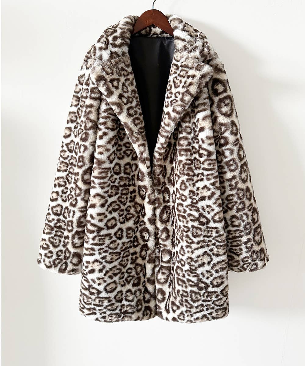 Leopard Leopard-Print Midi Faux-Fur Coat Plush Jacket for wholesale on Faire0