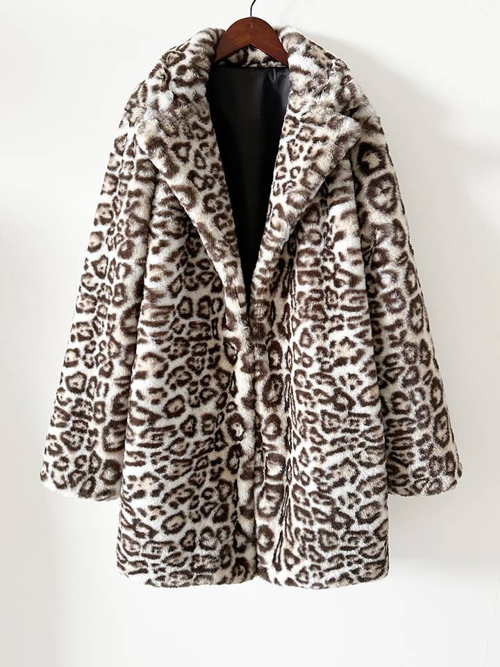 Leopard Leopard-Print Midi Faux-Fur Coat Plush Jacket for wholesale on Faire