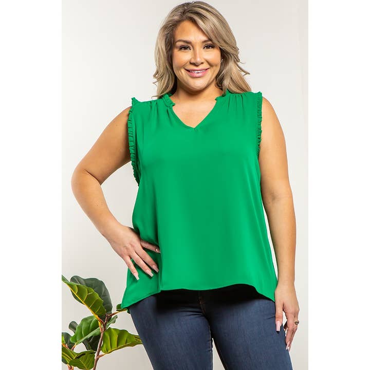 PLUS STORLEK RUFFLE TRIM ÄRMLÖS BLUS för wholesale av Curve Market