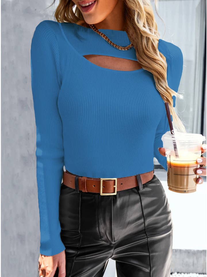 YNIQUE – wholesale Knit top – Women's – Women's Knit Hollow Out Neckline Long Sleeve Tee Shirt Top12