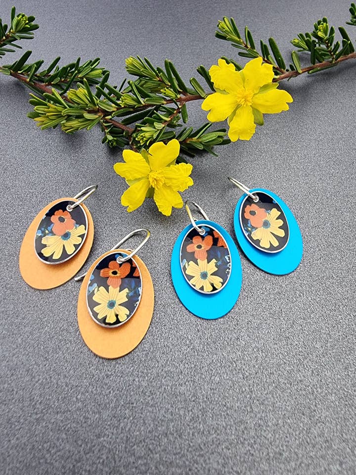 FLORETTE - Yellow bloom double oval earrings for wholesale by erin.k creative studio