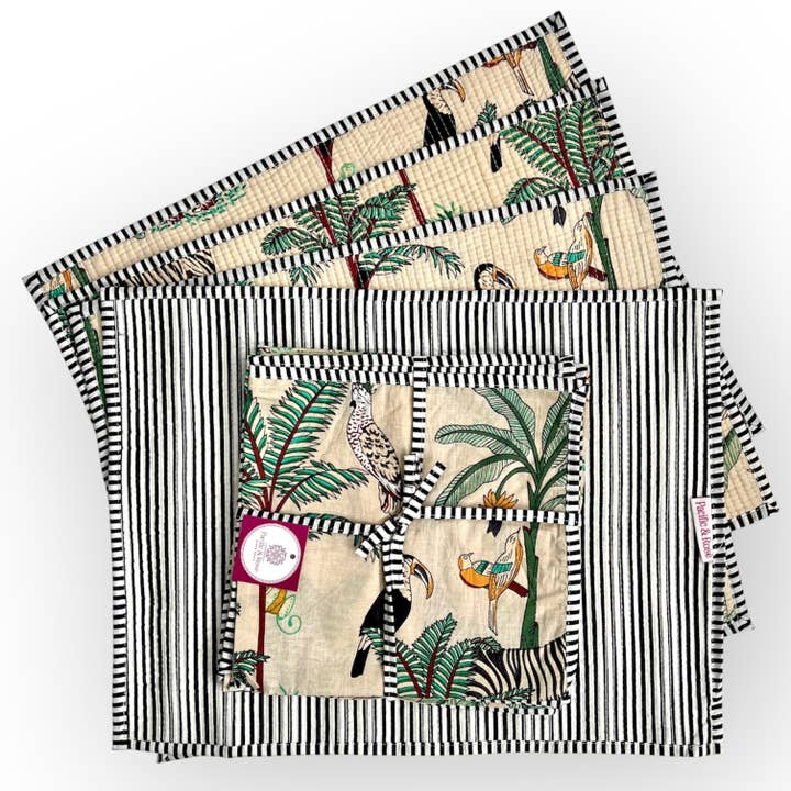 PACIFIC & ROSE TEXTILES - Wholesale Placemat - Placemats, Ivory Jungle, Set of 4 7