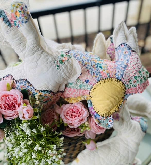 A Gnome on the Roam - Wholesale Decorative Tabletop Object - Vintage Fabric Easter Bunnies made from upcycled quilts15