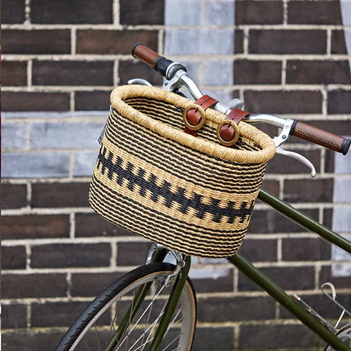 The African Home Goods - Wholesale Basket - Bike Bicycle Basket- Black Stripes