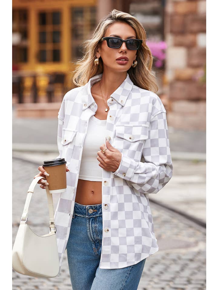 Little Daisy Closet - Wholesale Shirt Jacket/Shacket - Women's - LDC Checkerboard Flap Pocket Button Front Shacket6