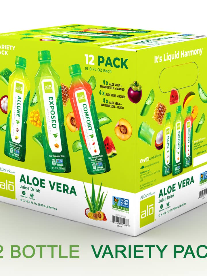 ALO Jus d'Aloe Vera/Assortiment de 3 saveurs/16,9 FL OZ, Pack de 12 pour la vente par ALO drink