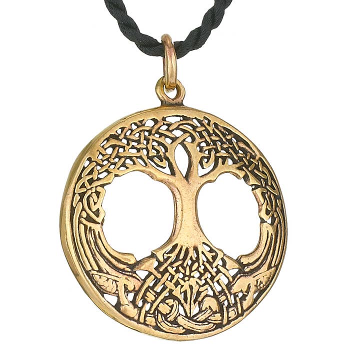 Pendentif arbre en bronze Rowan sur torsion satinée noire pour la vente par Tiger Mountain Jewelry