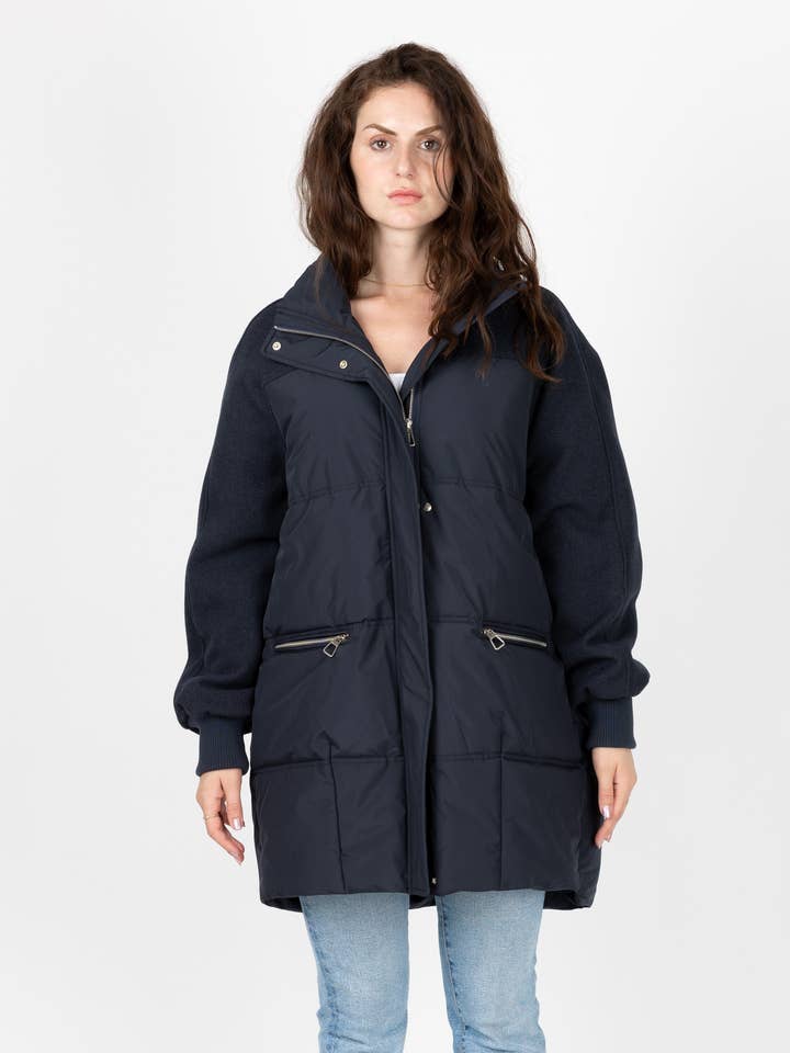 KZELL PARIS - Wholesale Puffer Jacket - Women's - BI-MATERIAL DOWN JACKET WITH WOOL