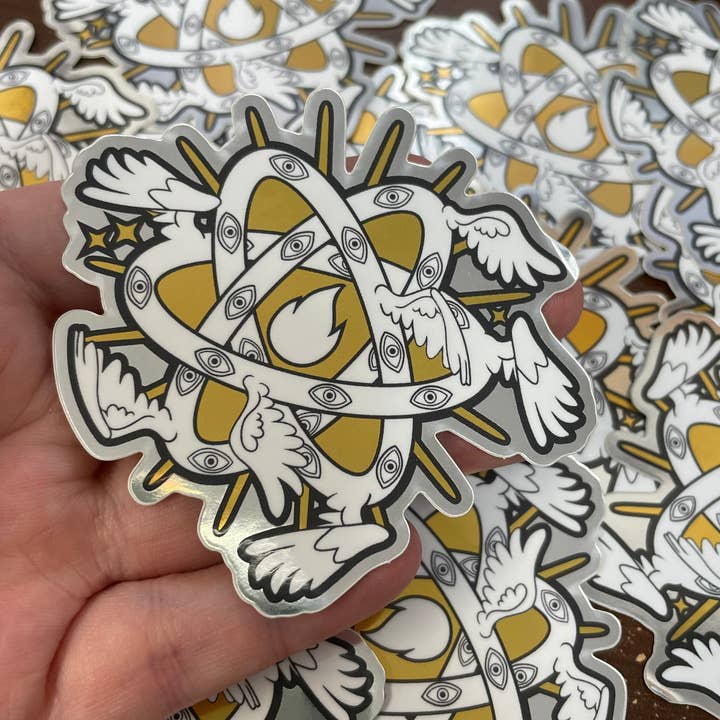 Fox and Brambles - Wholesale Sticker - Ophanim Biblical Angel Eyes Sticker. Mirror Gold Vinyl Sticker.