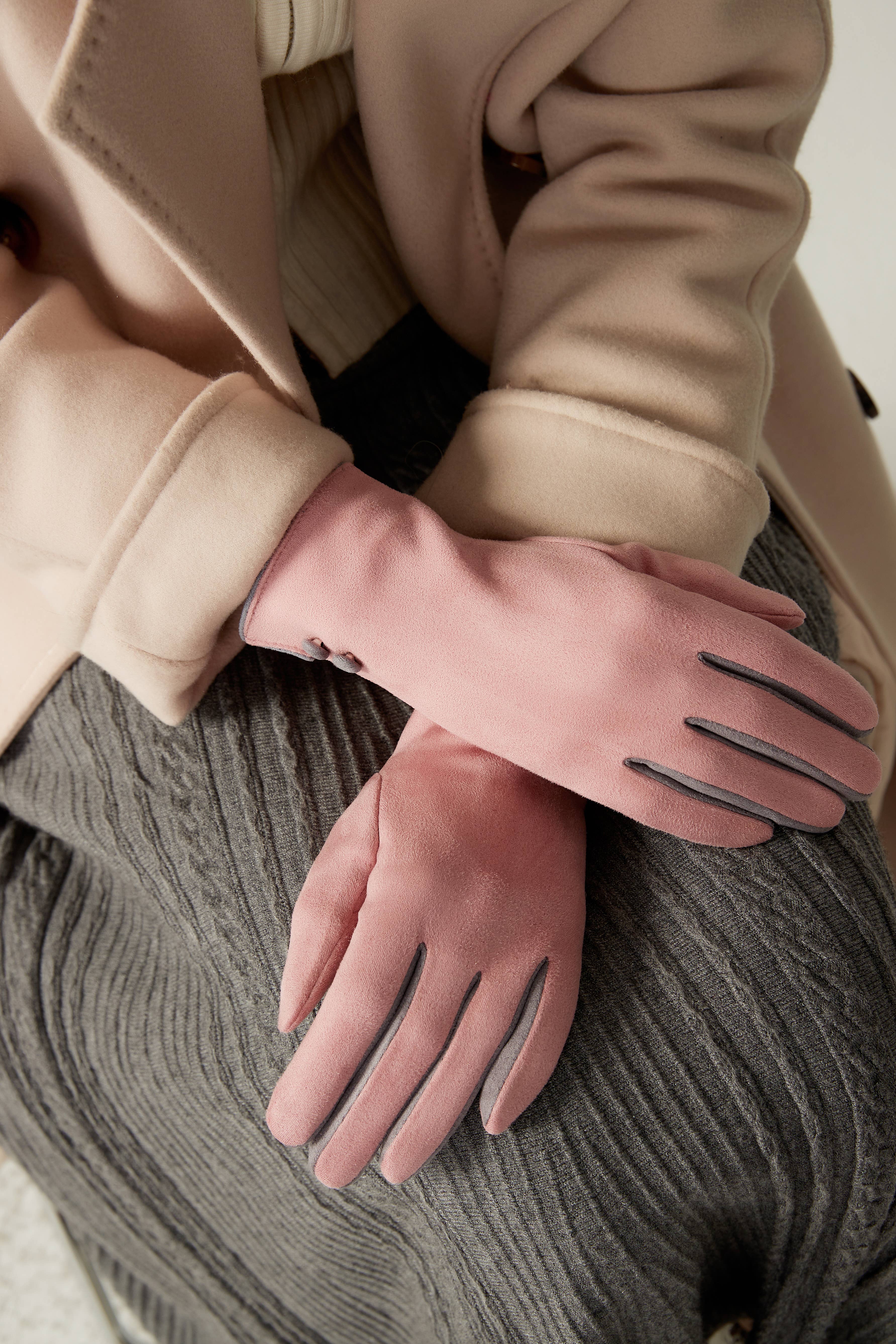 Aavion – wholesale Gloves – Women's – Women's Faux Suede Touchscreen Gloves–Stylish Trim & Button6