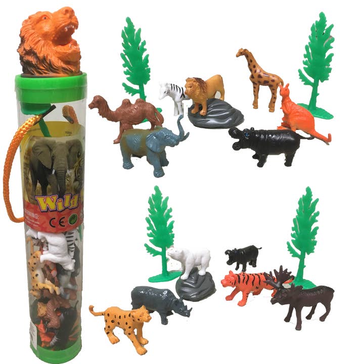 Texas Toy Distribution - Wholesale Figurine Toy - Kids - Zoo Animal Figurines in Clear Tube with Lion Head Topper0