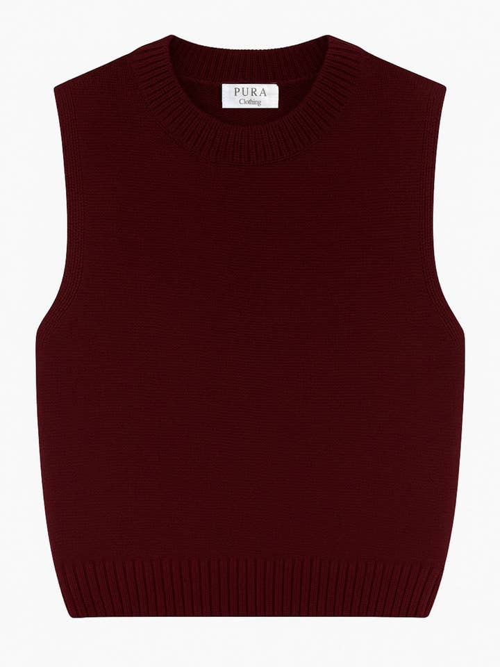 MOCK NECK TANK CASHMERE/SILK BURGUNDY for wholesale by PURA Clothing