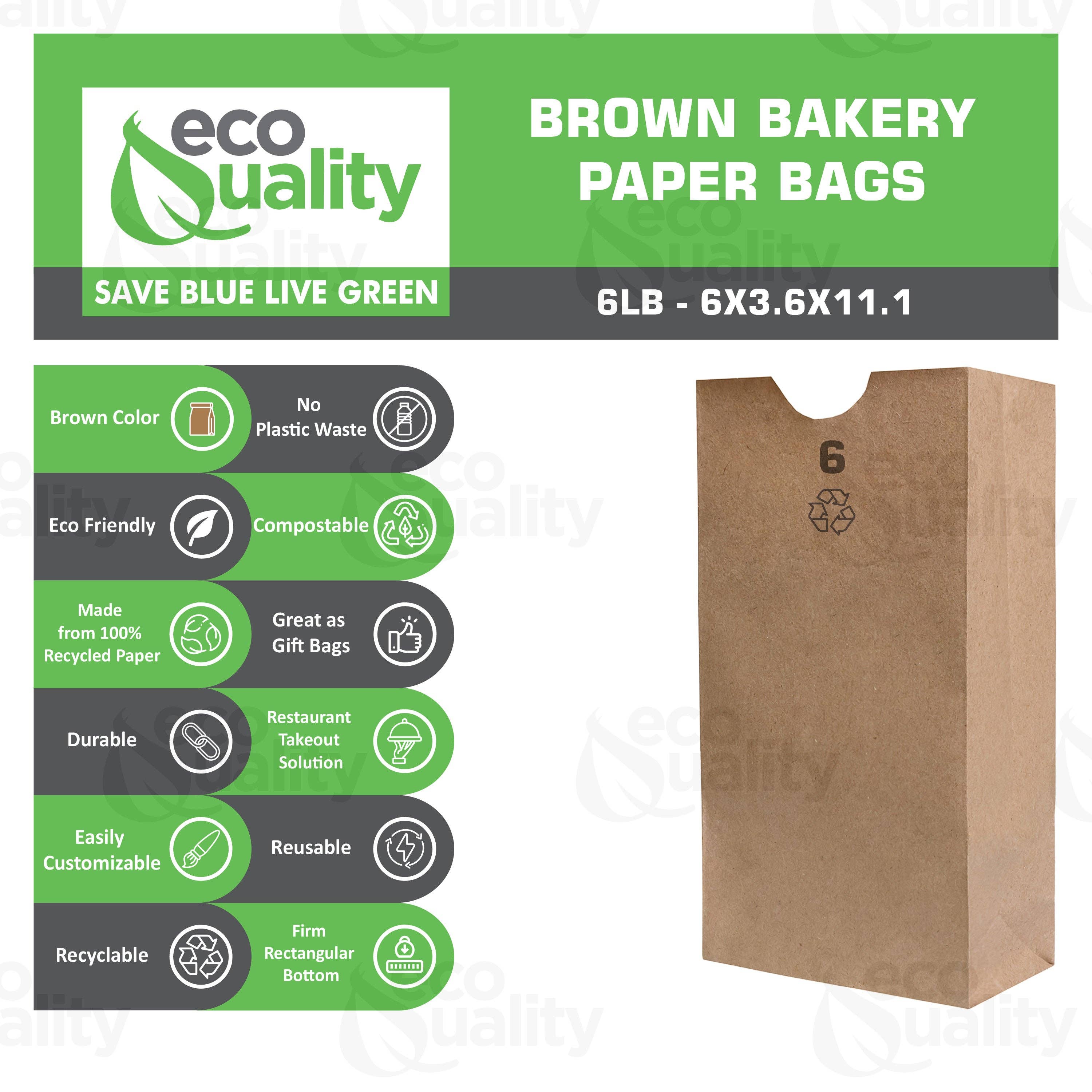 EcoQuality - Wholesale Grocery/Shopping Bag - 6Lb Kraft Brown Bakery Grocery Paper Bags1