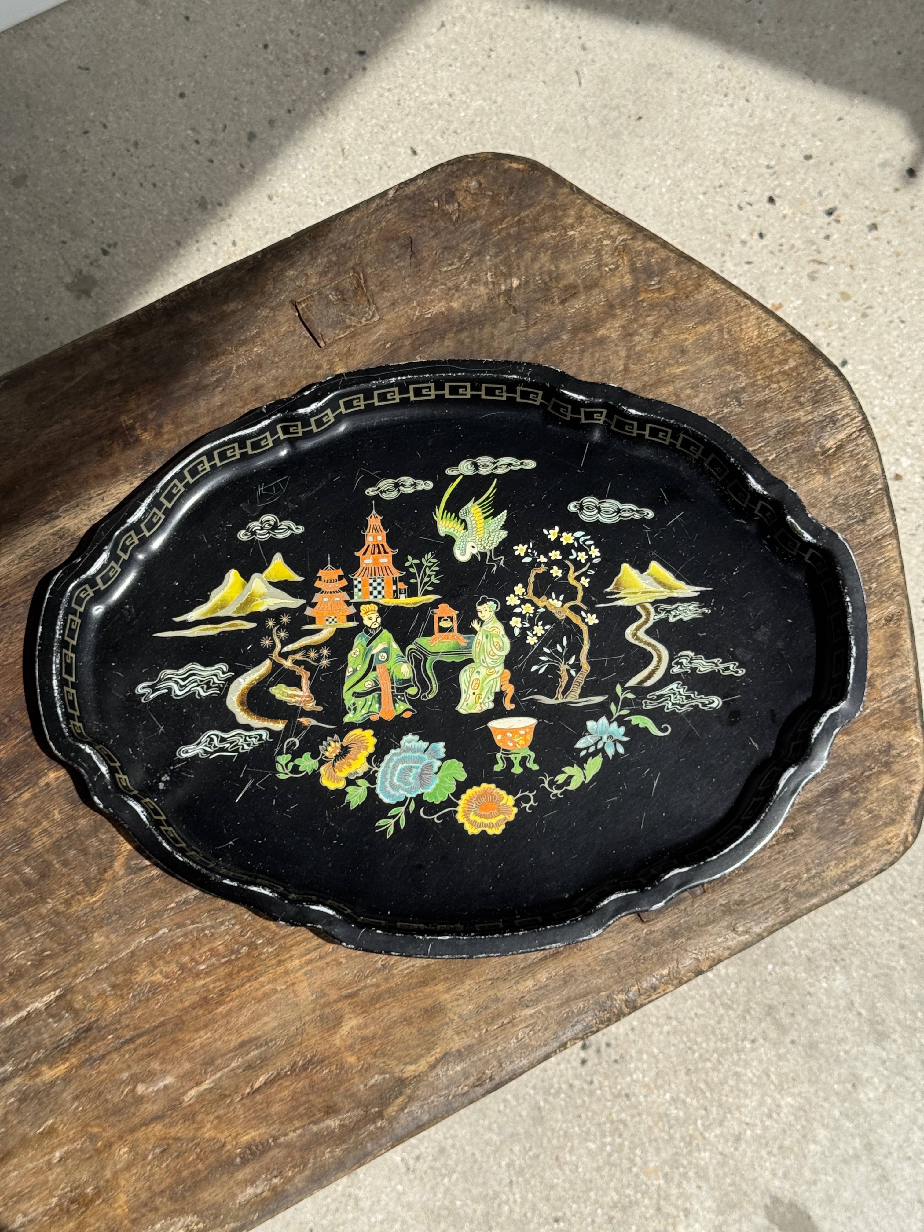 Office Objets - Wholesale Decorative Tray - Vintage black tray Asian theme L440
