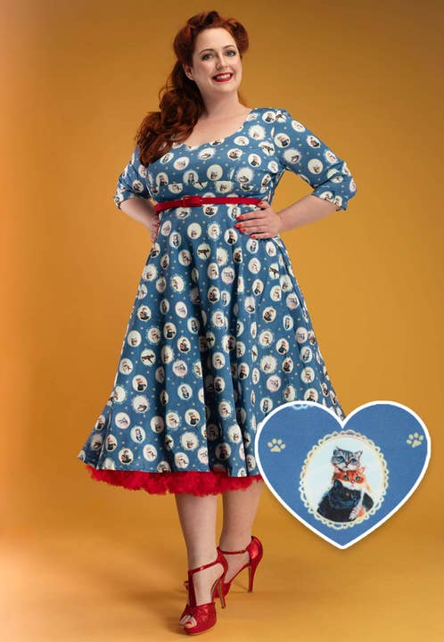 Scarlette Blue Cat Mirror Long Sleeved Formal Dress for wholesale by Dolly & Dotty