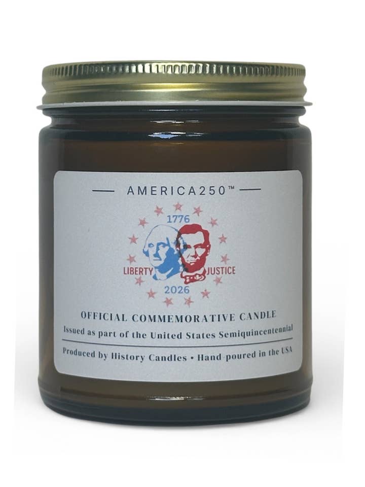 America250™ Candle – Liberty & Justice Officially Licensed for wholesale by History Candles