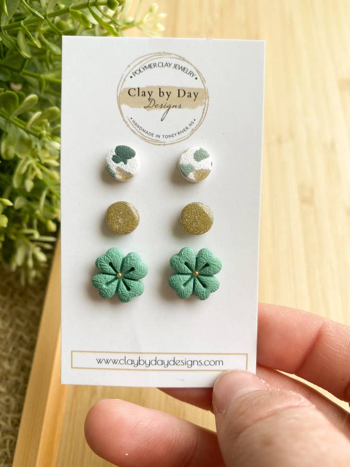 St Patrick’s Clover - Clay Stud Earrings for wholesale by Clay by Day Designs