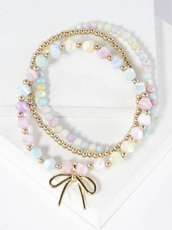 3PC-Set Spring Glass Stretch Bracelets Ribbon Bow for wholesale by Wild Honey