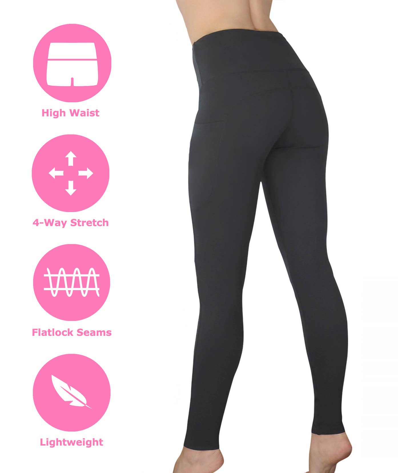 Comfy Yoga - Vendita all'ingrosso Leggings sportivi/loungewear - Donna - Grafite - Leggings a vita alta con tasche2
