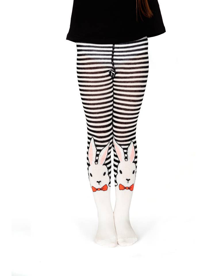 Black White Striped Nosy Ninus baby & kids Tights With Feet for wholesale on Faire