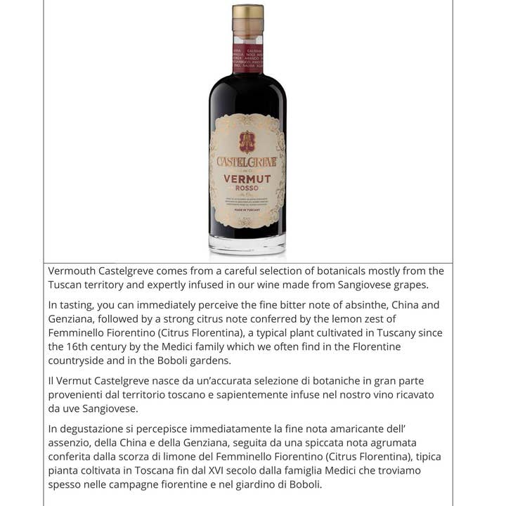 Metina SAS - Wholesale Vermouth/Aperitif - Red Vermouth 18° Castelgreve Castelli del Grevepesa2