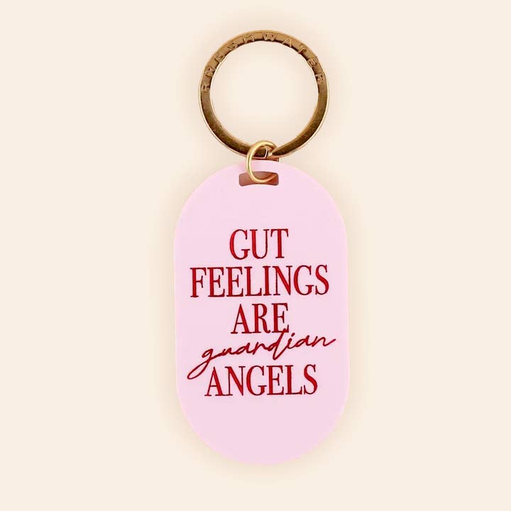 Gut Feelings Are Guardian Angels Pill Keychain for wholesale by Freshwater Curated Goods