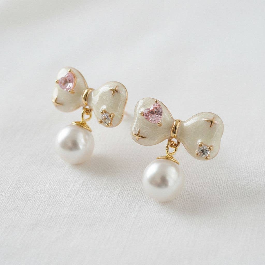 Ellemadera - Wholesale Dangle Earrings - Enamel Cubic Zirconia Bowknot Dangle Earrings1