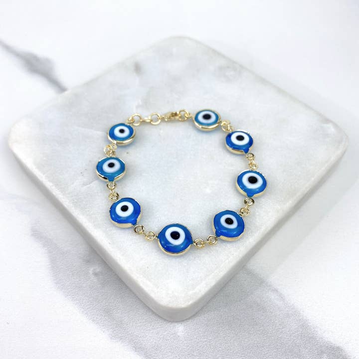Luxus Accessories – Conjunto de joias por atacado – Conjunto de pulseira ou colar de olhos azuis gregos preenchidos com ouro 18k