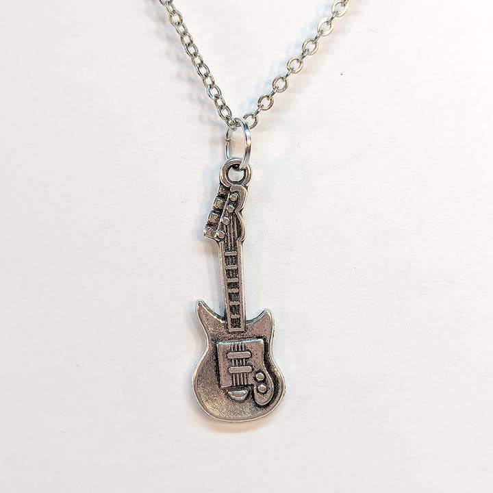 Stylish Jewelry Supply - Wholesale Pendant/Charm Necklace - Electric Guitar Musical Instrument Antique Silver Necklace