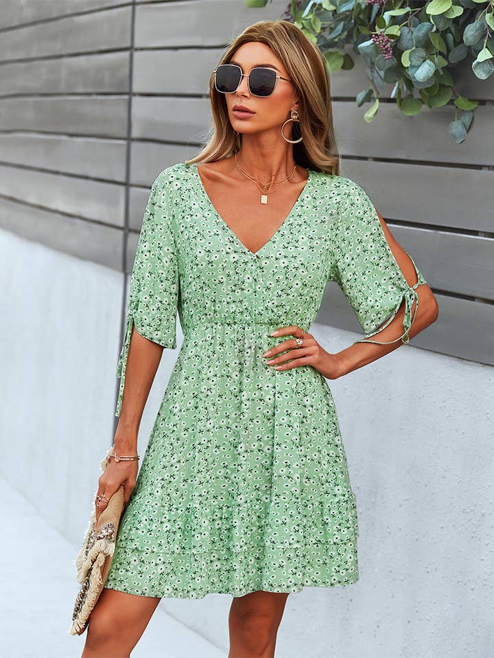 EP-DR23043 Vestido cruzado con hombros descubiertos y estampado floral para venta al por mayor de ePretty