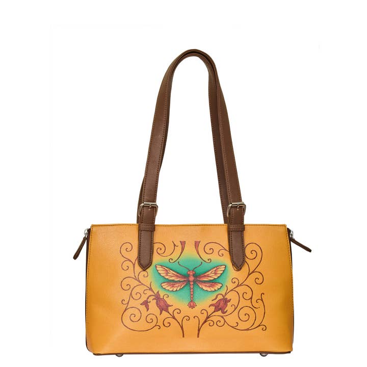 Dragonfly Print Leather Shoulder Tote Bag for Ladies Handbag for wholesale by Sishka Ltd