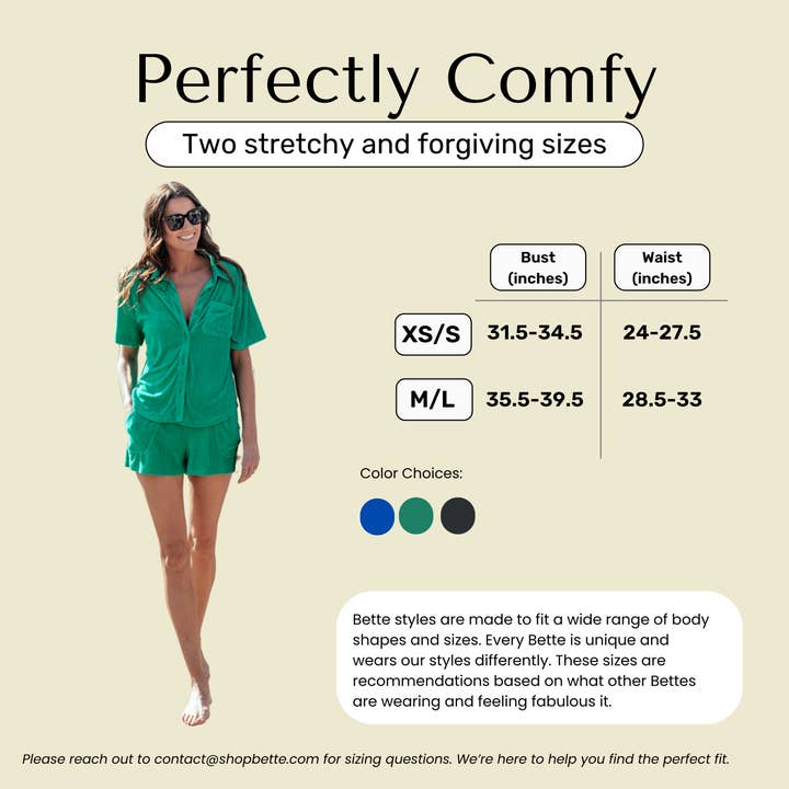 Bette - Wholesale Lounge Set - Women's - Cabana Green Terry Cloth Shorts Set | Relaxed Lounge Style8