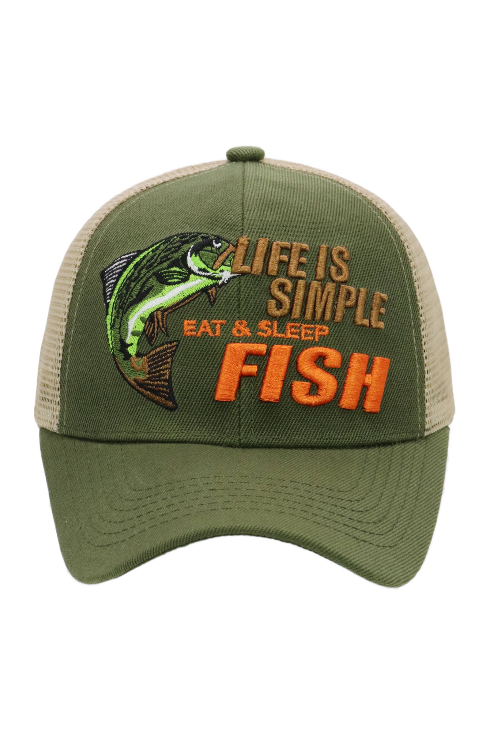 Cap Zone – Großhandel Trucker-Cap – Unisex – Das Leben ist einfach: Essen & Schlafen Fisch Mesh Trucker Hut13
