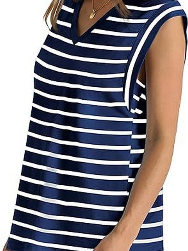 NINEXIS - Wholesale T-Shirt - Women's - CWTTS1089_V-NECK STRIPED RAGLAN SLEEVE CASUAL T-SHIRT5