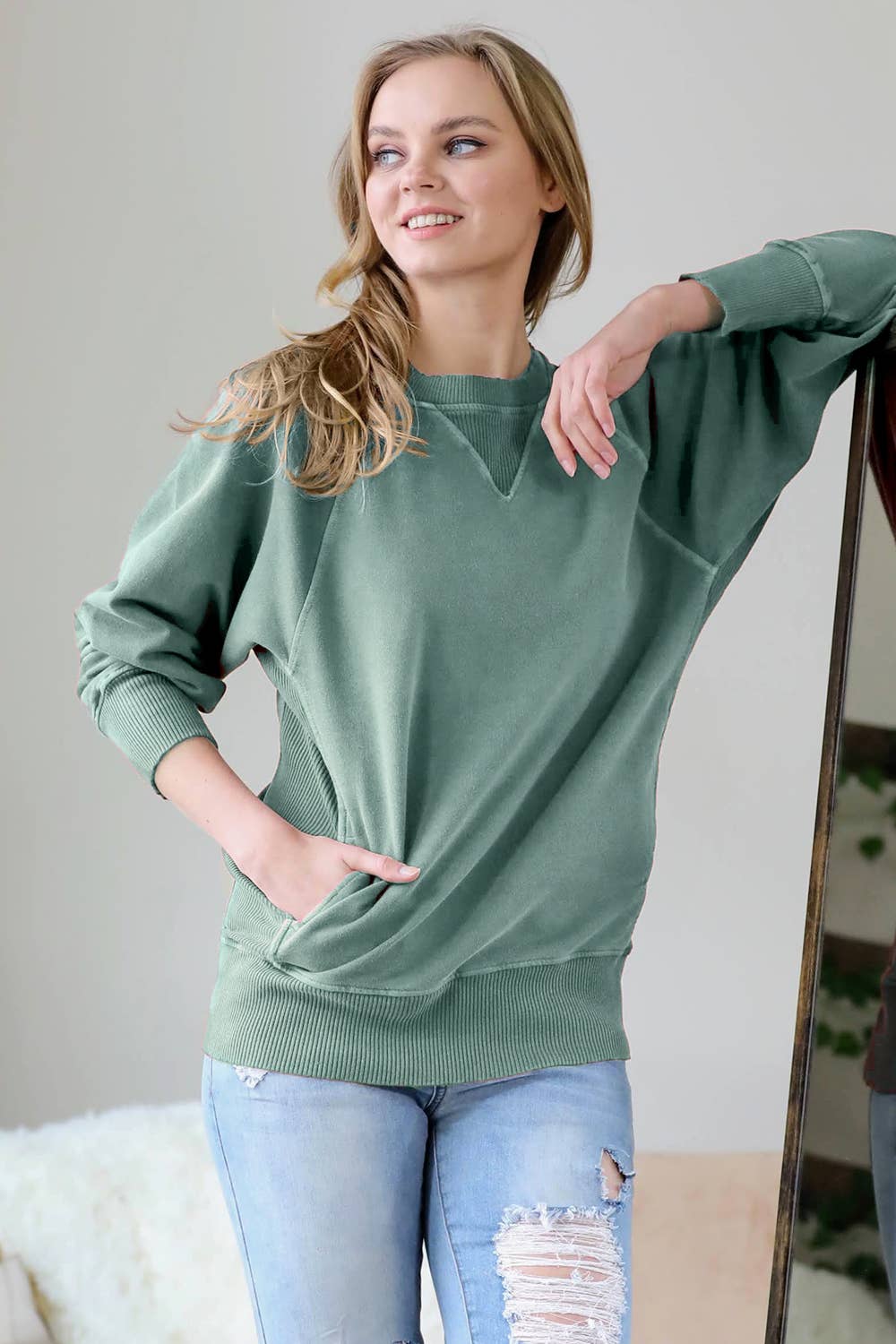 42POPS - Wholesale Sweatshirt - Women's - ',,,, Washed French Terry Pullover With Side Pockets46