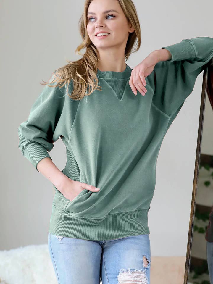 42POPS - Wholesale Sweatshirt - Women's - `Washed French Terry Pullover With Side Pockets SI-2359923