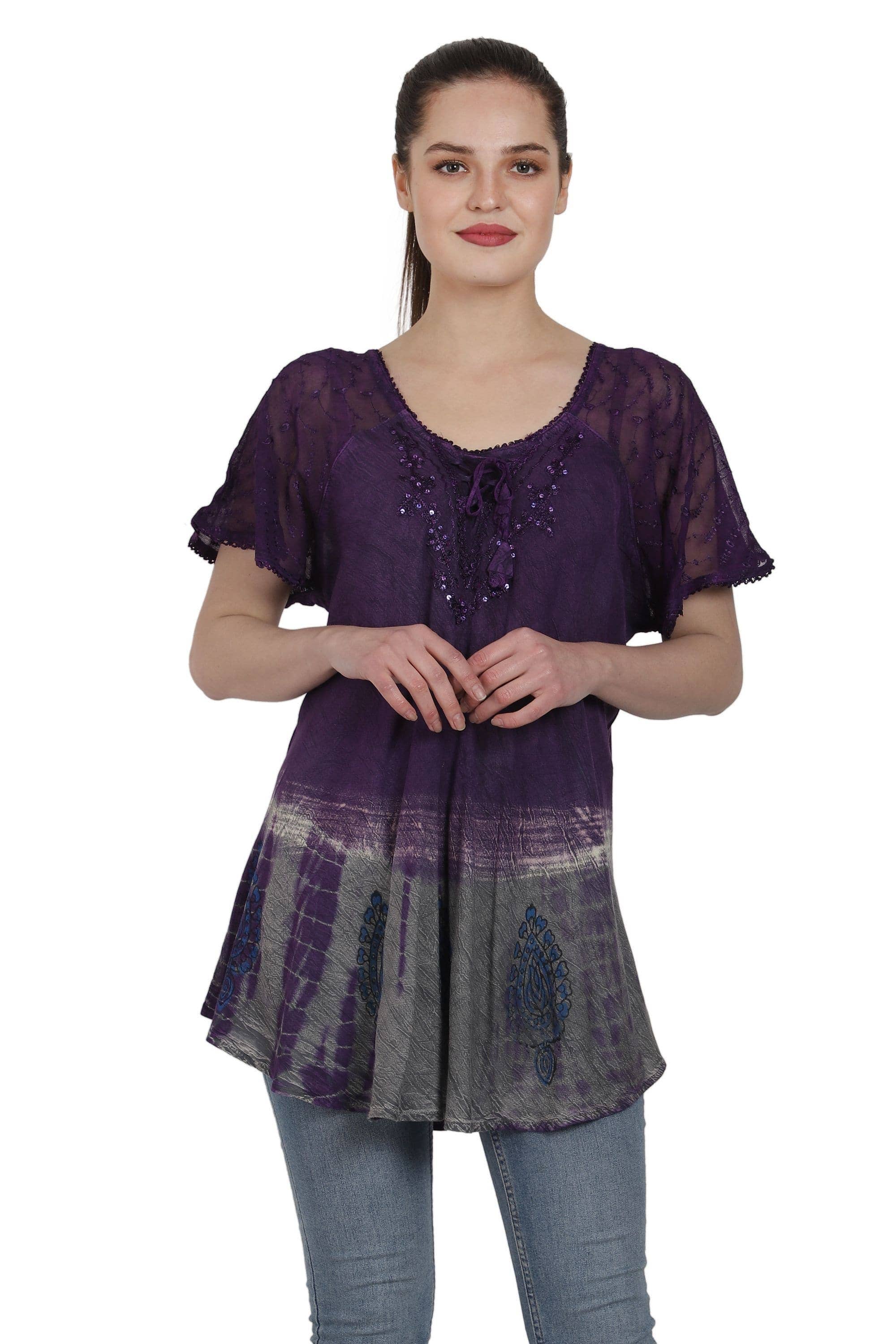 AST Batik Blus med lövtryck med kepsärm TS-2204 för wholesale på Faire0