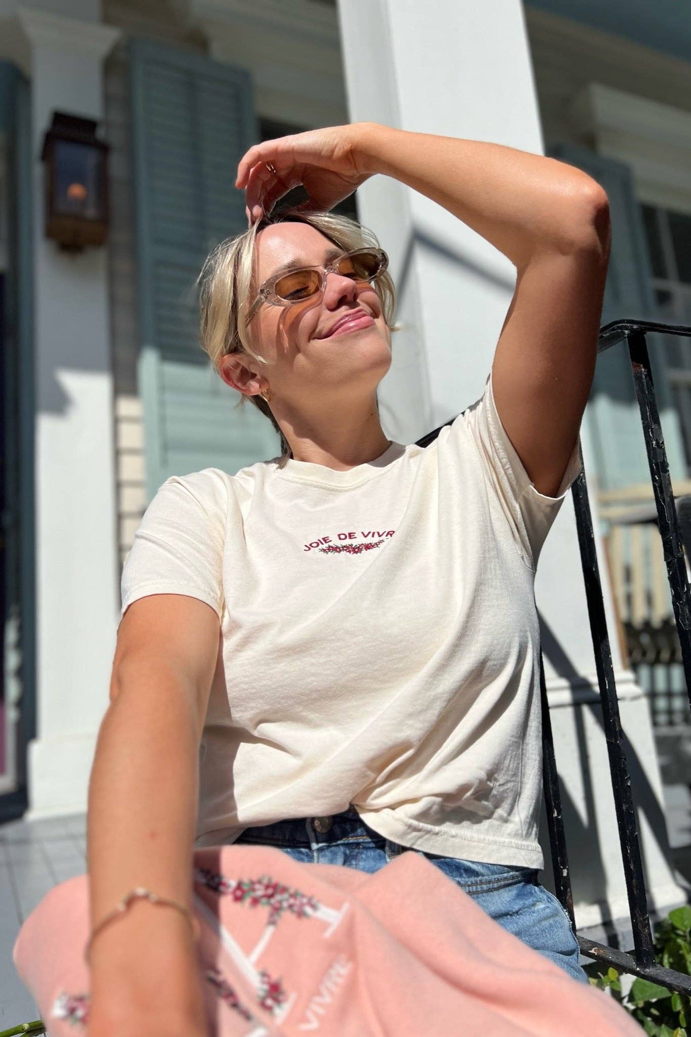 White Joie De Vivre Boxy Tee for wholesale on Faire2