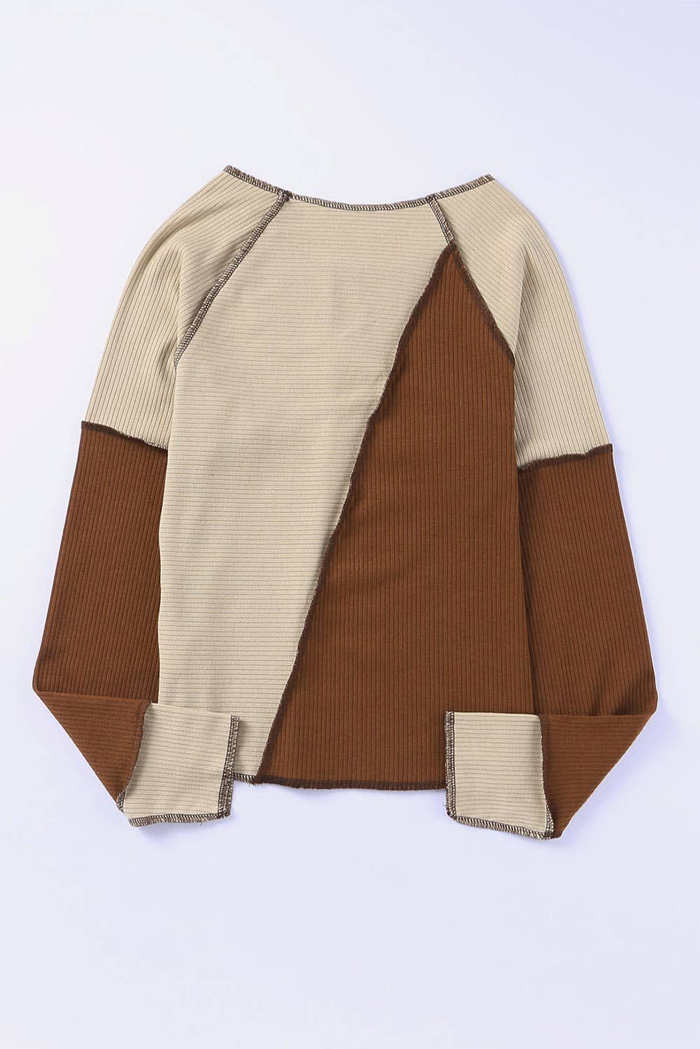 Lovesoft - Wholesale Knit Top - Women's - Irregular Color Block Seaming Trim Rib Knit Top7