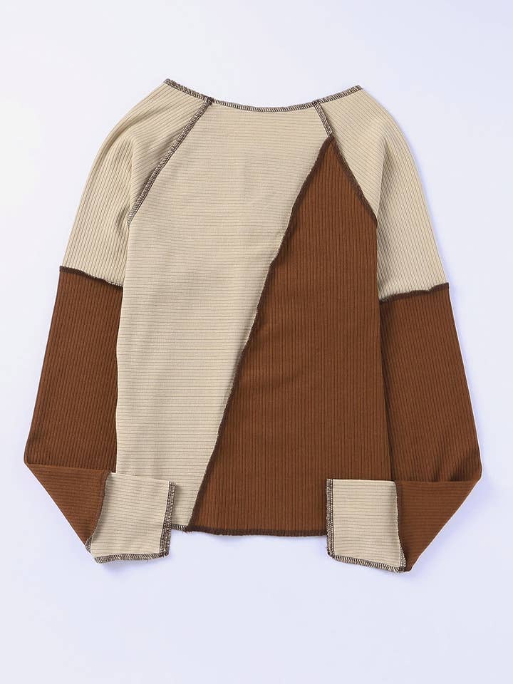 Lovesoft - Wholesale Knit Top - Women's - Irregular Color Block Seaming Trim Rib Knit Top7