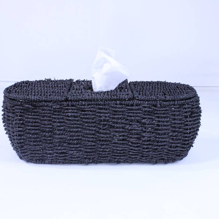 Maison Maison Design - Wholesale Tissue Box - 3-Part Tissue Basket in Black Seagrass